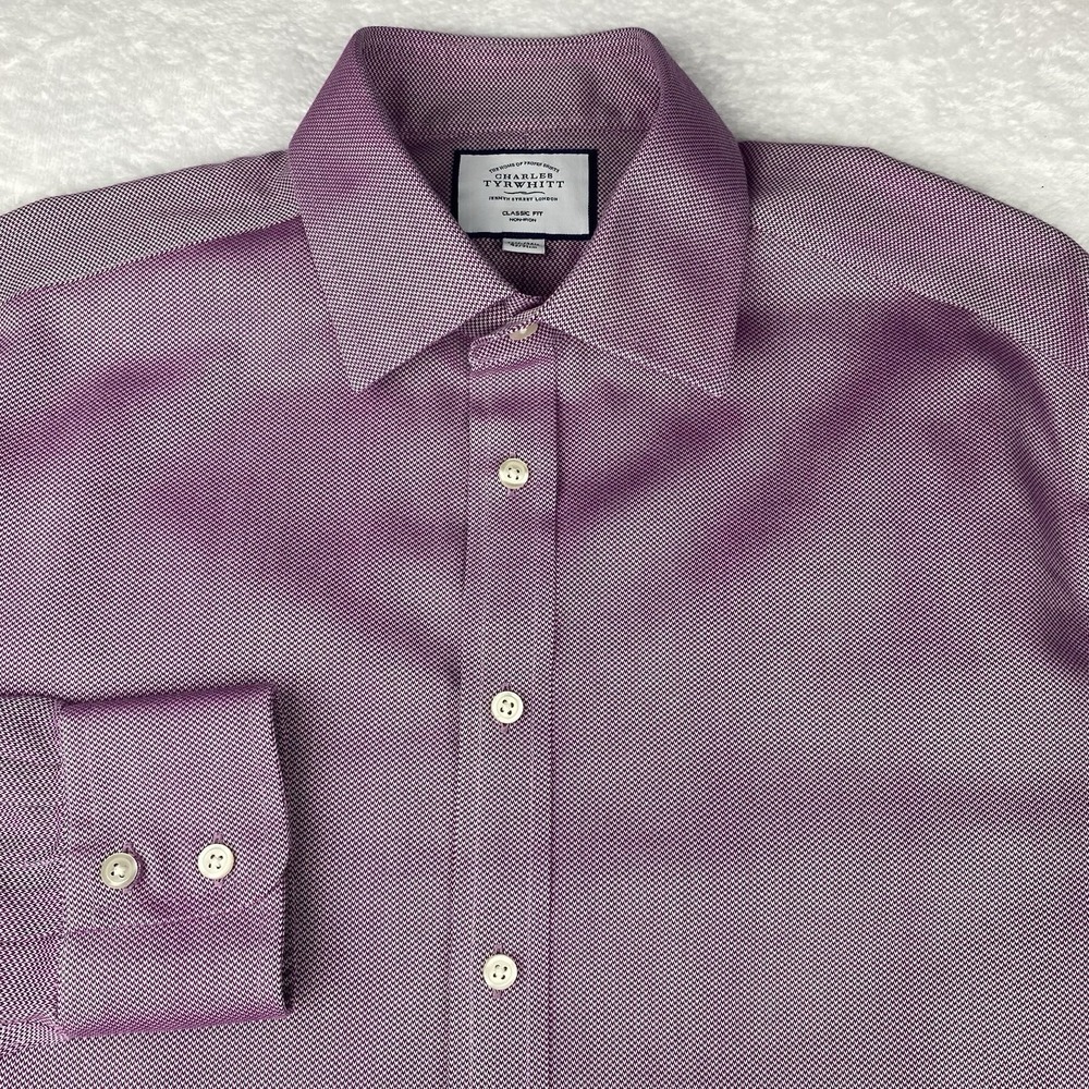 Charles Tyrwhitt Dress Shirt Mens 16.5-36 Frosted Mauve Classic Fit No Iron
